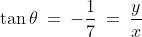 \tan\theta \:=\:-\frac{1}{7} \:=\:\frac{y}{x}
